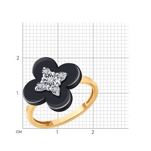 Кольцо из комбинированного золота с бриллиантами и керамической вставкой (Арт.6015131)