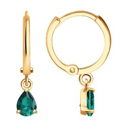 Серьги золотые пробы 585 с изумрудом гидротермальным (Арт.729210)