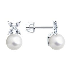 Серьги из серебра с жемчугом и фианитами (Арт.94026050)