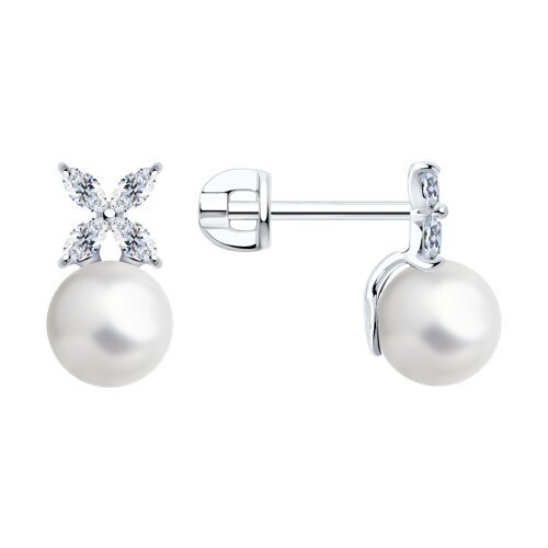 Серьги из серебра с жемчугом и фианитами (Арт.94026050)