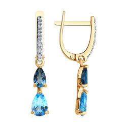 Серьги золотые пробы 585 с миксом камней (Арт.72-00324)