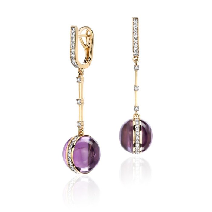Серьги золотые с аметистом и бриллиантами Emotion от Эстет (арт.01С6312459-3)