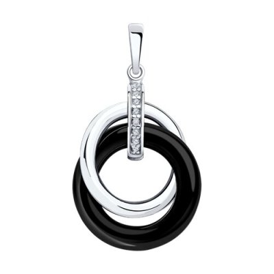 Подвеска из серебра с керамической вставкой и фианитами (Арт.94032895)