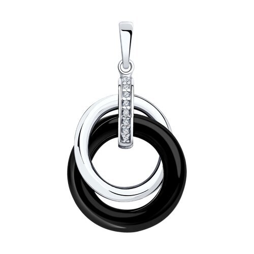Подвеска из серебра с керамической вставкой и фианитами (Арт.94032895)