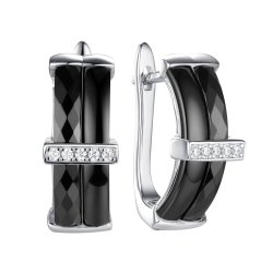 Серьги из серебра с керамикой и фианитом (Арт.tc-e00264-b-w-x-x-w)