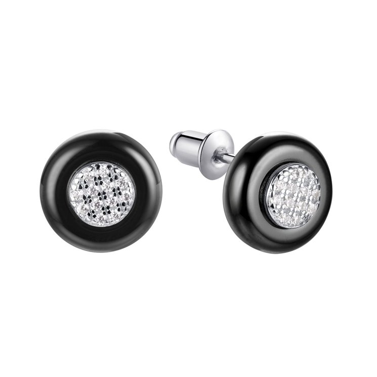 Серьги из серебра с керамикой и фианитом (Арт.tc-e00693-b-w-x-x-w)