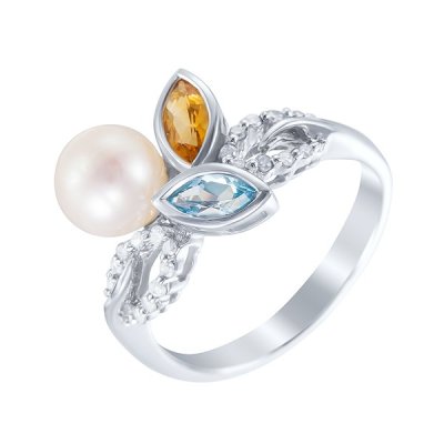 Кольцо из белого золота с бриллиантом и жемчугом (Арт.jl5014r_mc_wy_wg)
