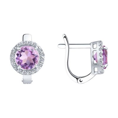 Серьги серебряные с аметистом и фианитами «Сиреневая аура» SOKOLOV (арт.92021166)