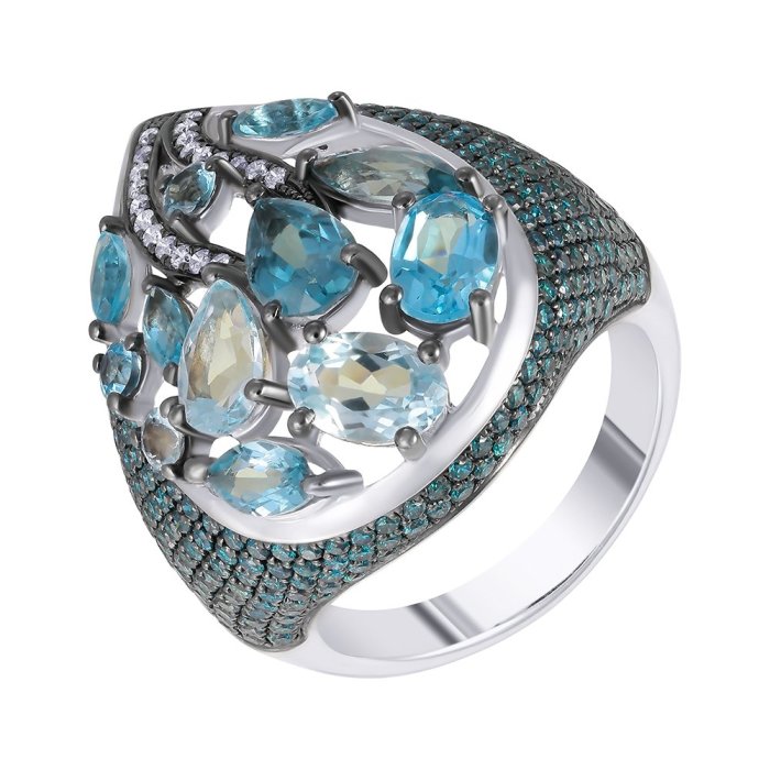 Кольцо из белого золота с бриллиантом и топазом (Арт.mr82975-wd-bl-bt_ko_dl_bt_wg)