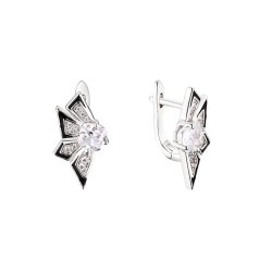 Серьги из серебра с фианитом и эмалью (Арт.cz-e02126-x-w-w-b-w)