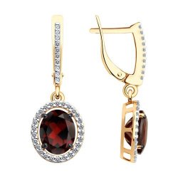 Серьги из золочёного серебра с гранатами и фианитами (Арт.93-321-01999-3)