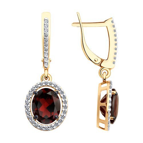 Серьги из золочёного серебра с гранатами и фианитами (Арт.93-321-01999-3)