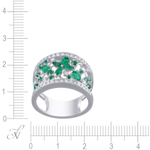 Кольцо из белого золота с бриллиантом и изумрудом (Арт.r8741e-d-ewn_ko_em_em_em_001_wg)