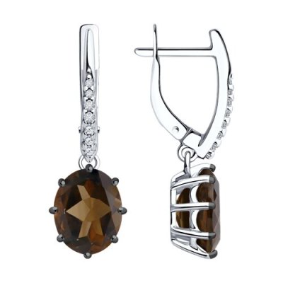 Серьги из серебра с раухтопазами и фианитами (Арт.94-321-02054-4)