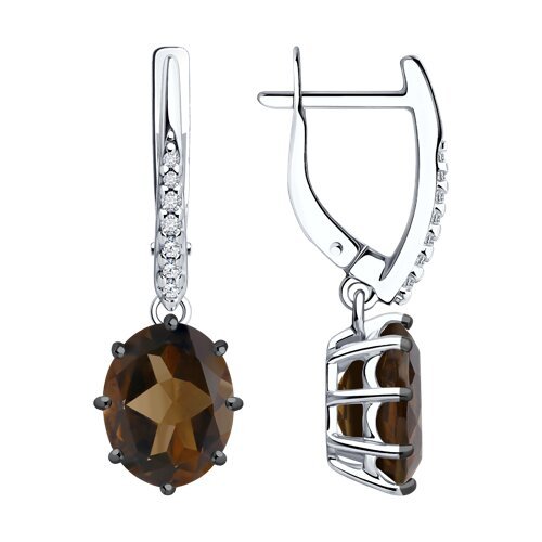 Серьги из серебра с раухтопазами и фианитами (Арт.94-321-02054-4)