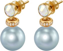 Серьги из серебра с жемчугом и кристаллом swarovski (Арт.abs-3-10-27-g)