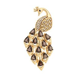 Брошь из золочёного серебра с раухтопазами и фианитами (Арт.92040125)