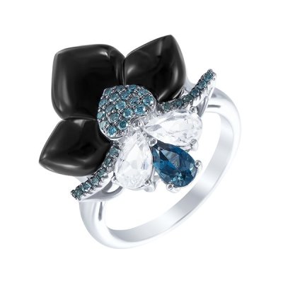 Кольцо с бриллиантами и ониксом «Ночная Орхидея» JvG (арт.AASR3187)