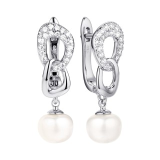 Серьги серебряные с жемчугом и фианитами «Nautilus Glow» Fresh Jewelry (арт.PI-E02598-X-W-PN-X-W)