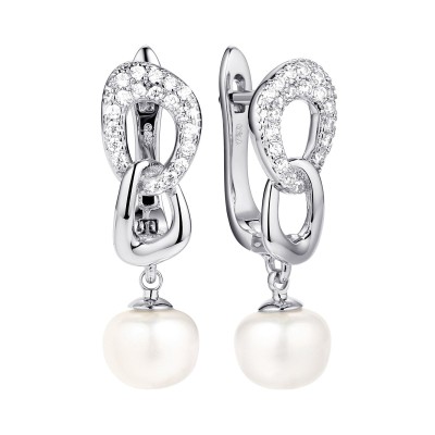 Серьги серебряные с жемчугом и фианитами «Nautilus Glow» Fresh Jewelry (арт.PI-E02598-X-W-PN-X-W)