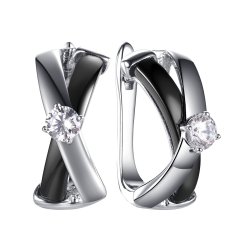 Серьги из серебра с керамикой и фианитом (Арт.tc-e00697-b-w-w-x-x)