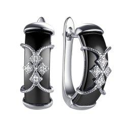 Серьги из серебра с керамикой и фианитом (Арт.tc-e01248-b-w-x-x-w)