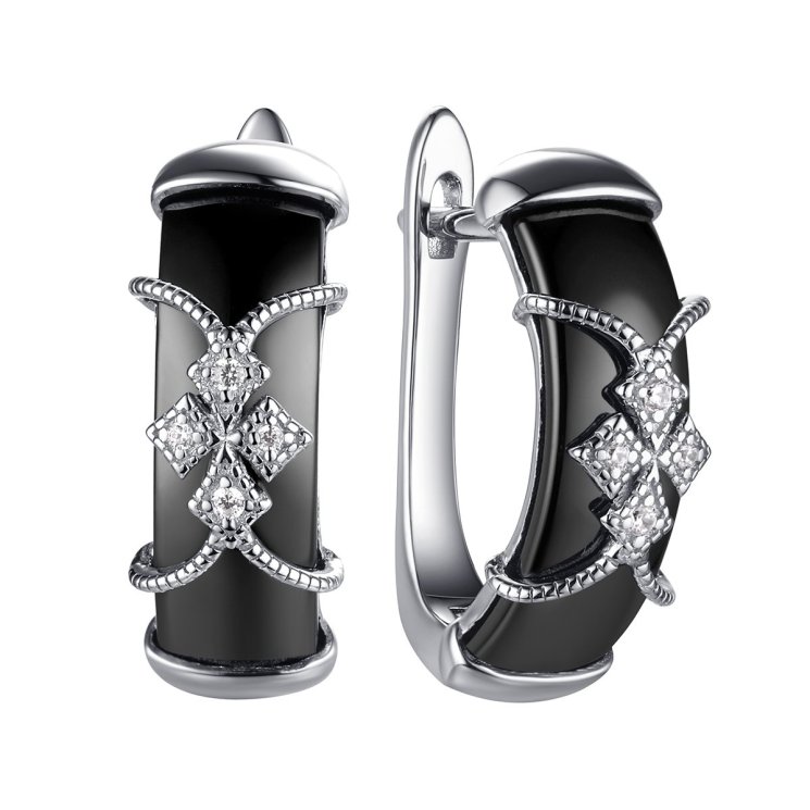 Серьги из серебра с керамикой и фианитом (Арт.tc-e01248-b-w-x-x-w)