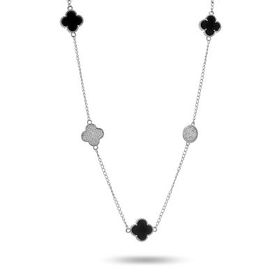 Ожерелье из серебра с керамикой и фианитом (Арт.tc-n01406-b-w-x-x-w)