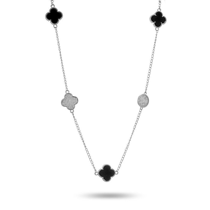 Ожерелье из серебра с керамикой и фианитом (Арт.tc-n01406-b-w-x-x-w)