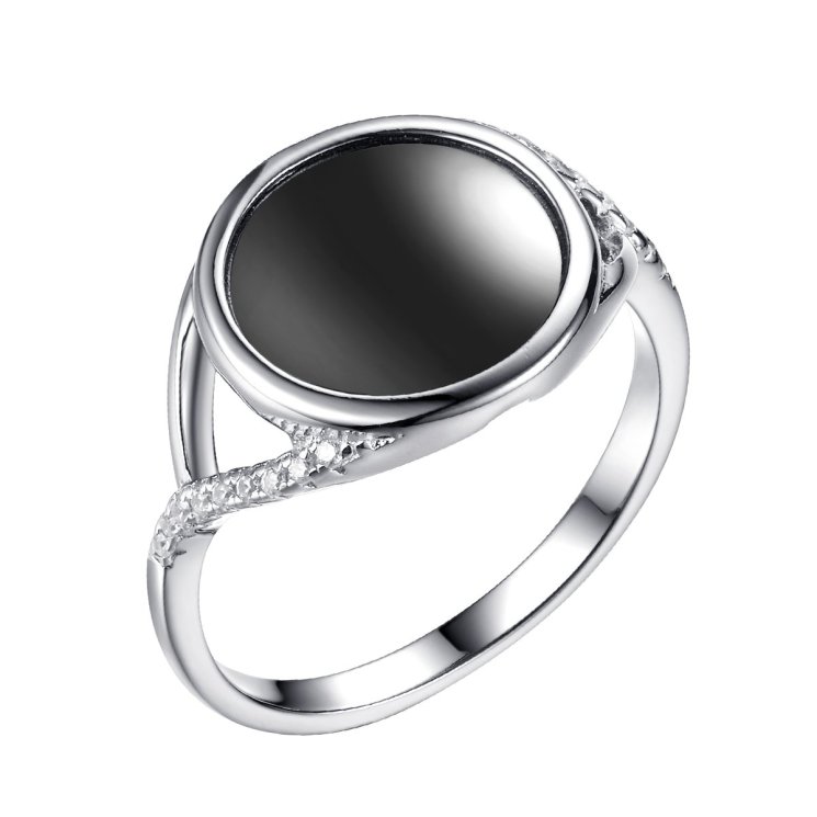 Кольцо из серебра с керамикой и фианитом (Арт.tc-r01377-b-w-x-x-w)