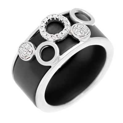 Кольцо серебряное с керамикой и куб. цирконием «Ceramic Galaxy» Fresh Jewelry (арт.TM-R00860-B-W-X-X-W)