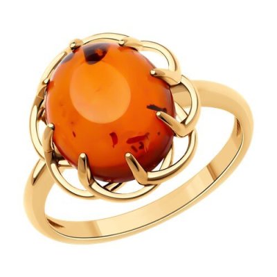 Кольцо из золоченого серебра с янтарем «Солнечный Овал» SOKOLOV (арт.8301)