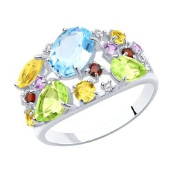 Кольцо из серебра с миксом полудрагоценных камней (Арт.92010223)