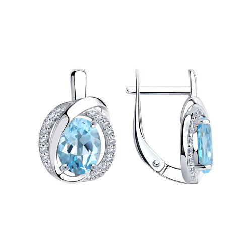 Серьги серебряные с топазом и фианитом «Ледяная Аврора» Соколов (арт.9202)