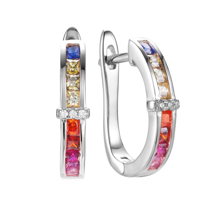 Серьги из серебра с корундом и фианитом (Арт.sl-e01478-x-w-w-x-m3)