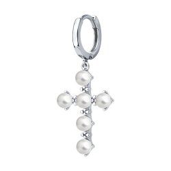 Серьга из серебра с синтетическим жемчугом (Арт.94170374)