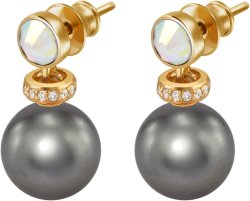 Серьги из серебра с жемчугом и кристаллом swarovski (Арт.abs-3-10-31-g)