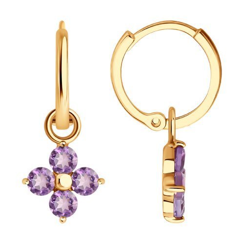Серьги золотые пробы 585 с аметистом (Арт.729212)