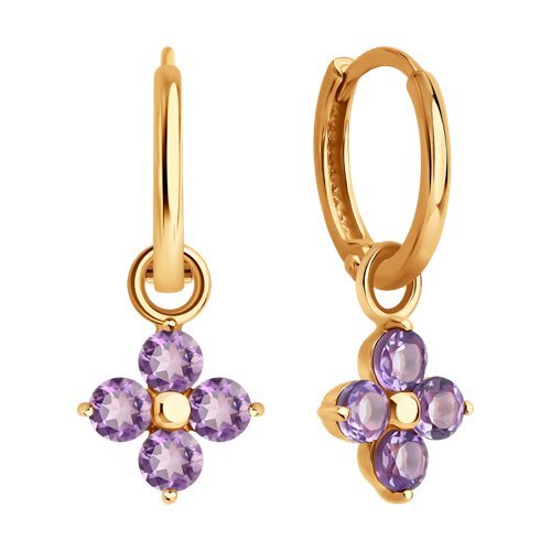 Серьги золотые пробы 585 с аметистом (Арт.729212)
