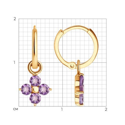 Серьги золотые пробы 585 с аметистом (Арт.729212)