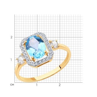 Кольцо золото 585 с топазом и фианитами «Ледяной Шик» Соколов (арт.715881)