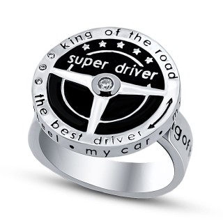 Кольцо серебряное с эмалью и куб. цирконием «Super Driver» Auto Lady & Super Driver (арт.21u002w-148_jemal_kubcirkonii)