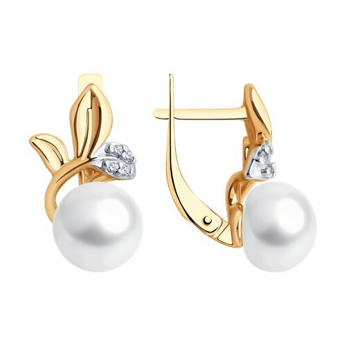 Серьги из серебра с жемчугом и фианитами «Золотая Ветвь» Соколов (арт.9363)