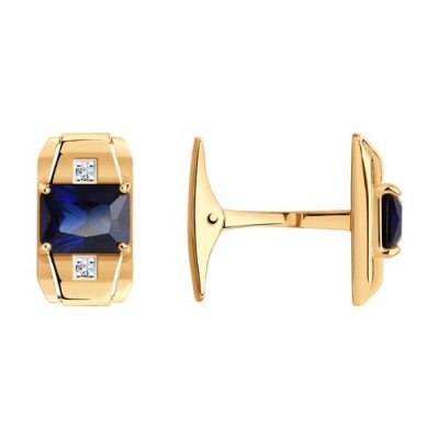 Запонки золото 585 с корундом и фианитами «Ночной Атташе» Соколов (арт.766001)