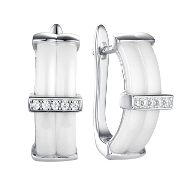 Серьги из серебра с керамикой и фианитом (Арт.tc-e00264-w-w-x-x-w)