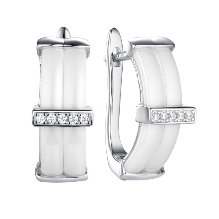 Серьги из серебра с керамикой и фианитом (Арт.tc-e00264-w-w-x-x-w)