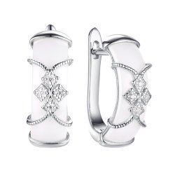 Серьги из серебра с керамикой и фианитом (Арт.tc-e01248-w-w-x-x-w)