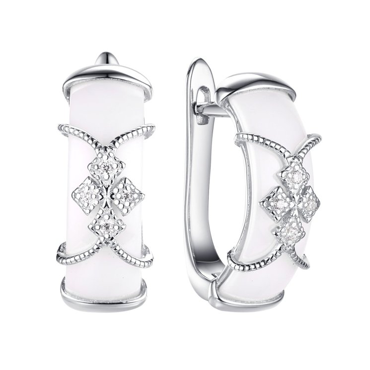Серьги из серебра с керамикой и фианитом (Арт.tc-e01248-w-w-x-x-w)