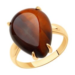 Кольцо из золочёного серебра с тигровым глазом (Арт.83010083)