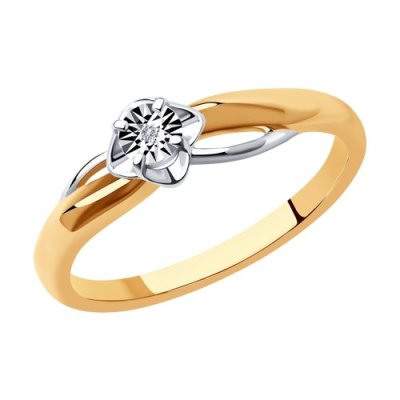Кольцо из золочёного серебра с бриллиантом (Арт.87010042)
